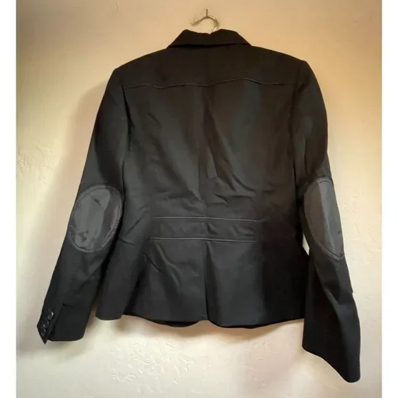 Bogner Women's Size 10 Virgin Wool Four-Button Blazer Elbow Patch Black Lined